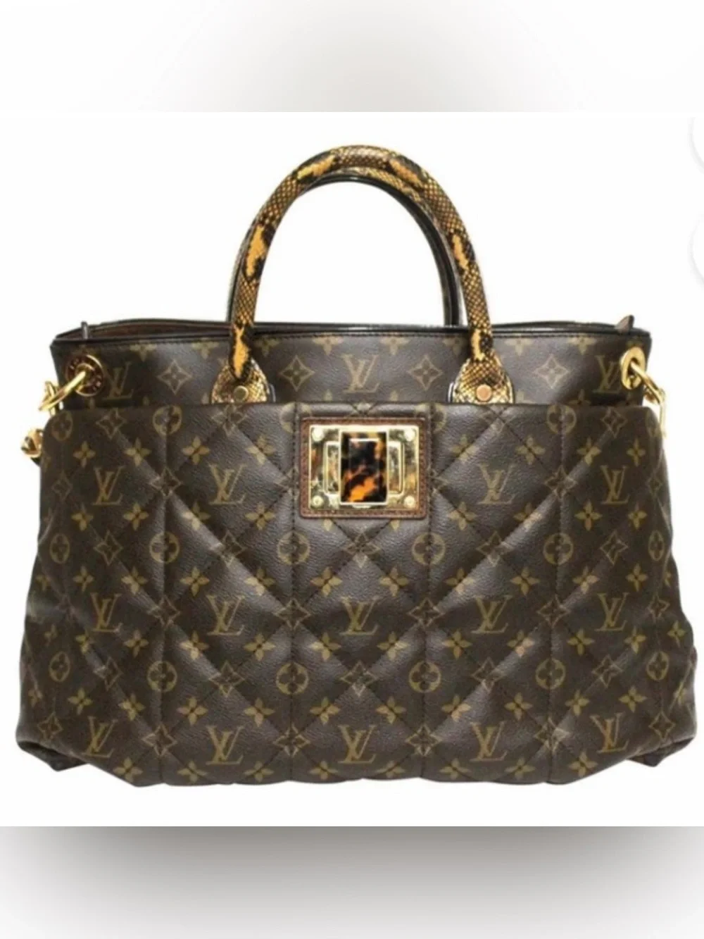 Louis Vuitton Brown Monogram Quilted Tote with Snake-Print Handles